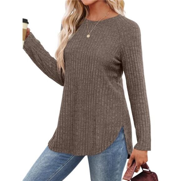 Curved Hem Tunic Top - Loose Fit Long Sleeve Pullover for Fall - Picture 2 of 6